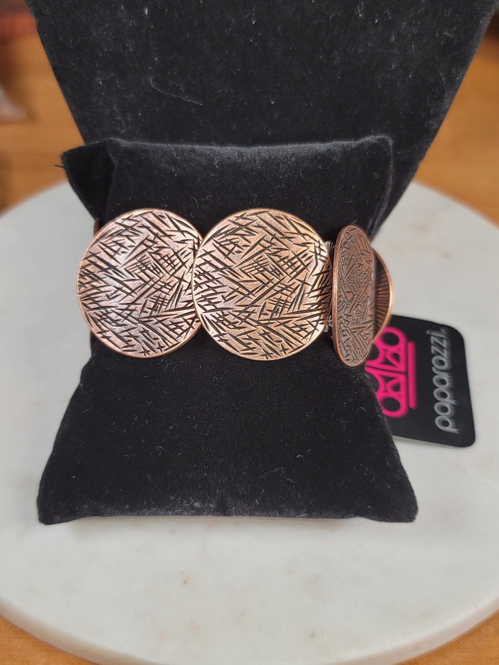 paparazzi Copper Etched Disc Stretch Bracelet